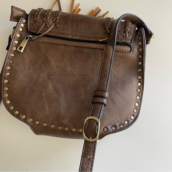 Antik Kraft Boho Fringe Tassel Crossbody Bag Purse Vegan Faux Leather Brown - Picture 2 of 11